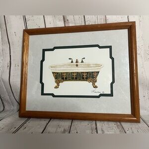 Vintage Framed Clawfoot Green & Gold Bath Tub Consuelo Gamboa Print